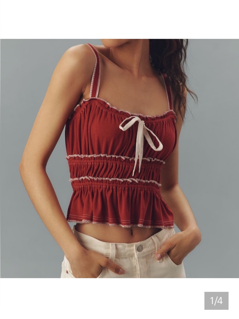 Anthropologie | Pilcro ~ NWT Rust Red Smocked Tie-Front Cropped Tank